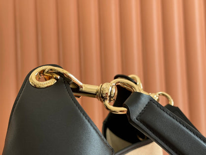 Gucci BODY MEDIUM SHOULDER BAD 49 IN NATURAL CANVAS AND BLACK CALFSKIN GOLD HARDWARE