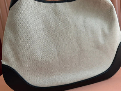 Gucci BODY MEDIUM SHOULDER BAD 49 IN NATURAL CANVAS AND BLACK CALFSKIN GOLD HARDWARE