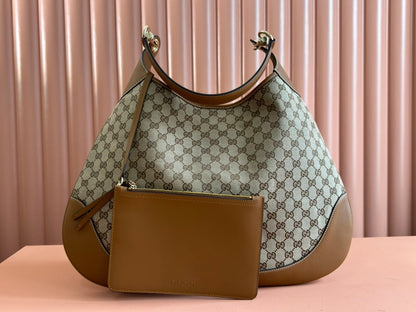 Gucci BODY MEDIUM SHOULDER BAD 49 IN BEIGE MONOGRAM CANVAS AND BROWN CALFSKIN GOLD HARDWARE