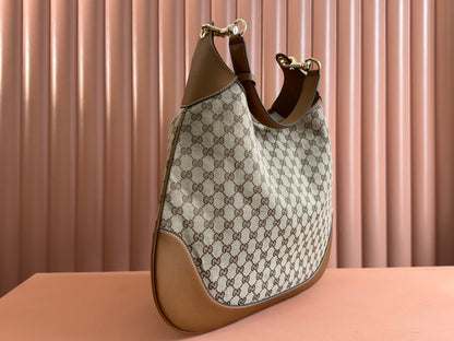 Gucci BODY MEDIUM SHOULDER BAD 49 IN BEIGE MONOGRAM CANVAS AND BROWN CALFSKIN GOLD HARDWARE