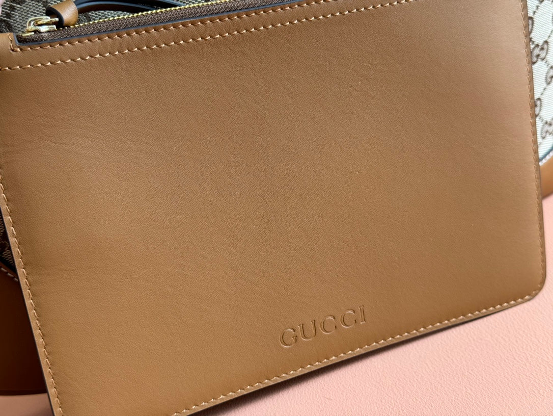 Gucci BODY MEDIUM SHOULDER BAD 49 IN BEIGE MONOGRAM CANVAS AND BROWN CALFSKIN GOLD HARDWARE