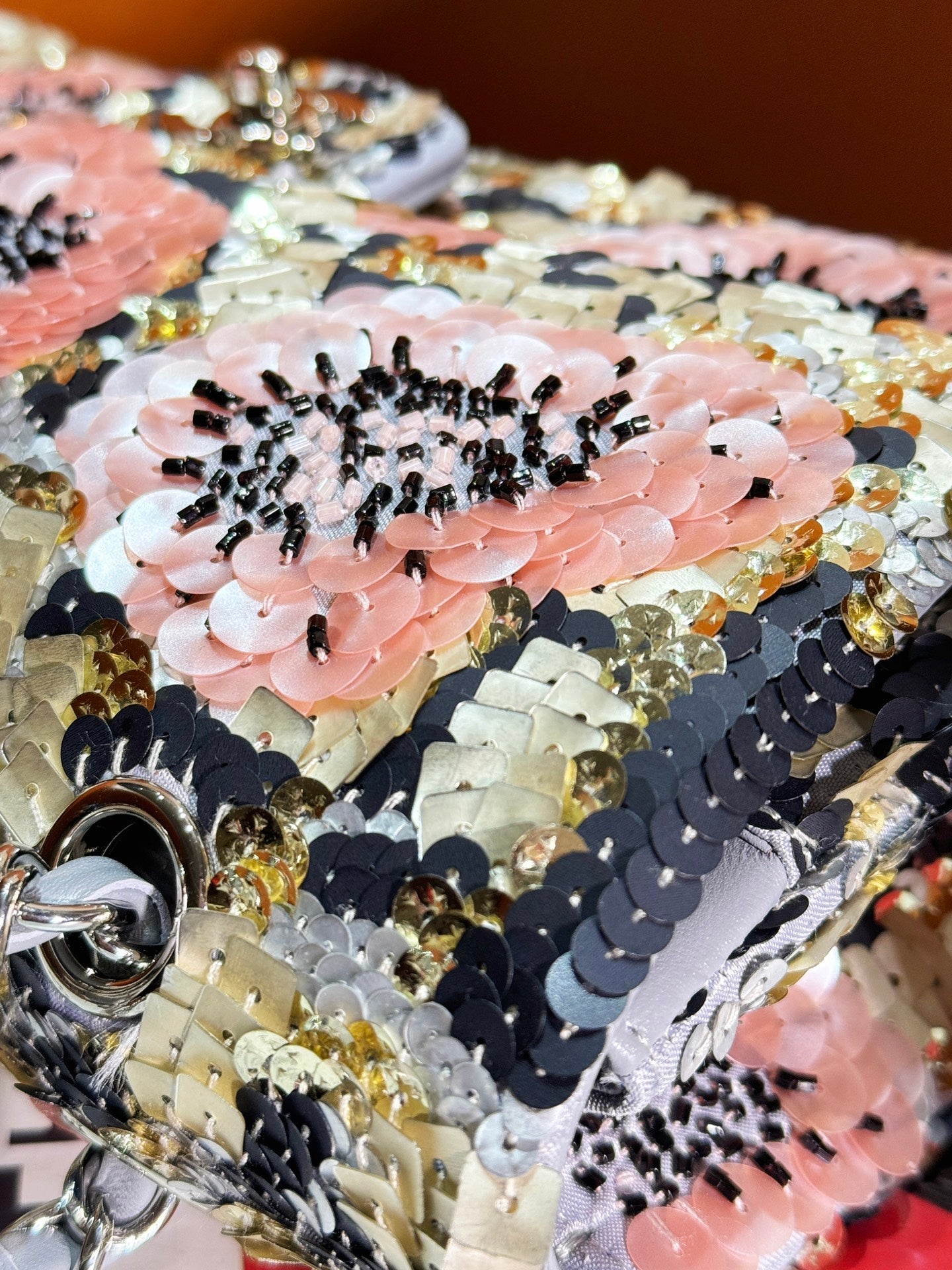 CHANEL 24S Flap Bag 25.5cm Multicolor Sequin Pink Flower Pearl Caflskin