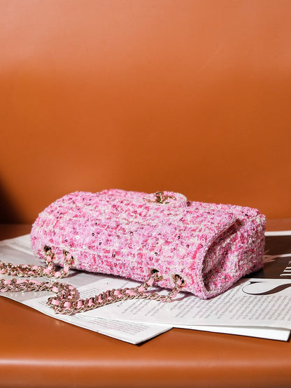 CHANEL 24S Flap Bag 20cm Pink White Sequin Calfskin