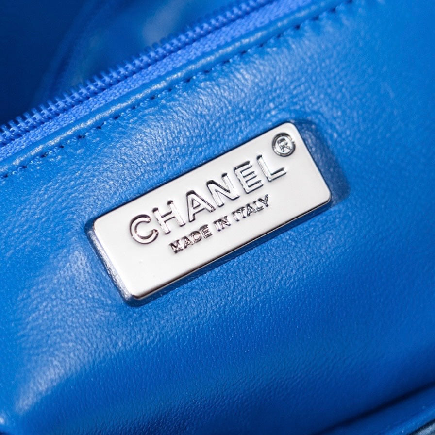 CHANEL 24S Flap Bag 20cm Blue White Sequin Calfskin