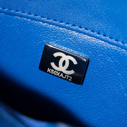 CHANEL 24S Flap Bag 20cm Blue White Sequin Calfskin