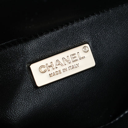 CHANEL 24S Flap Bag 20cm Black White Sequin Calfskin