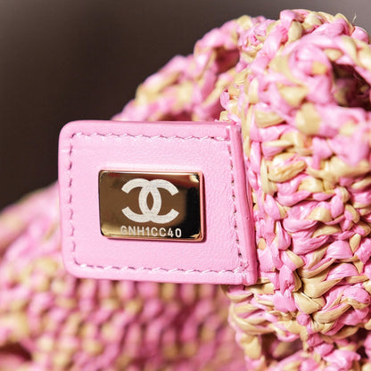 CHANEL coco beach bag 51cm pink raffia