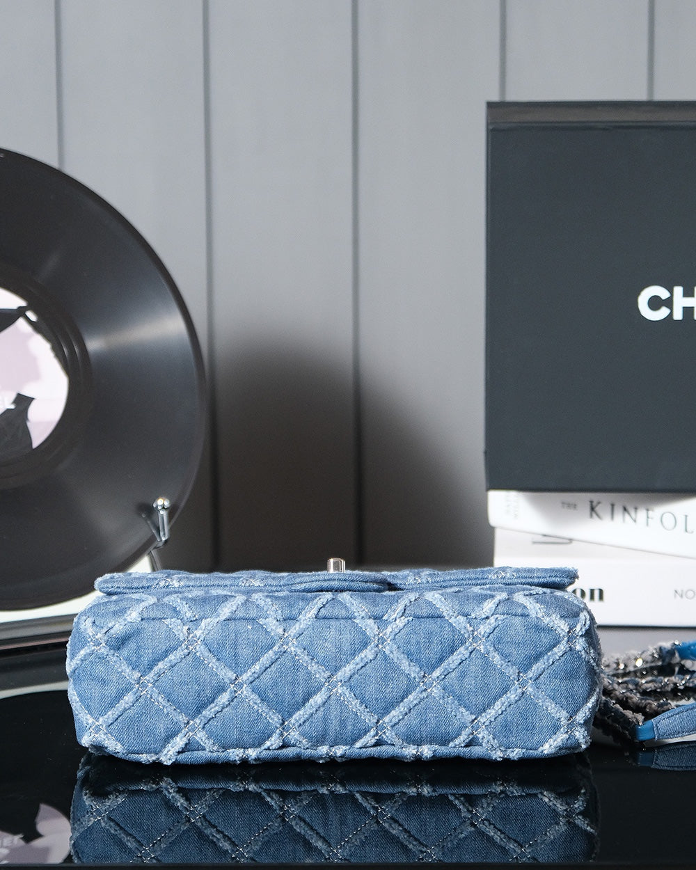 CHANEL 24S Flap Bag 25.5cm Blue Quilted Denim