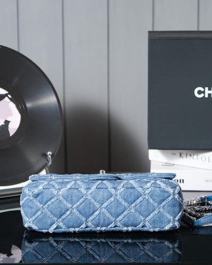 CHANEL 24S Flap Bag 25.5cm Blue Quilted Denim