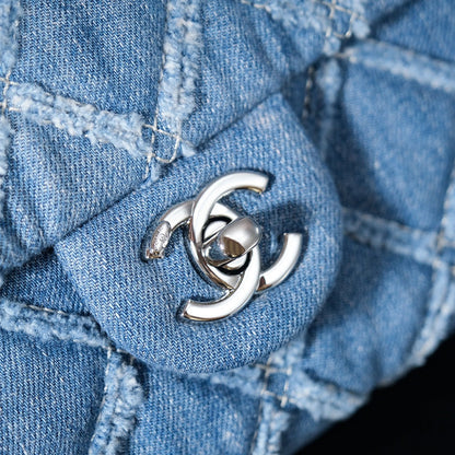 CHANEL 24S Flap Bag 25.5cm Blue Quilted Denim