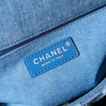 CHANEL 24S Flap Bag 25.5cm Blue Quilted Denim