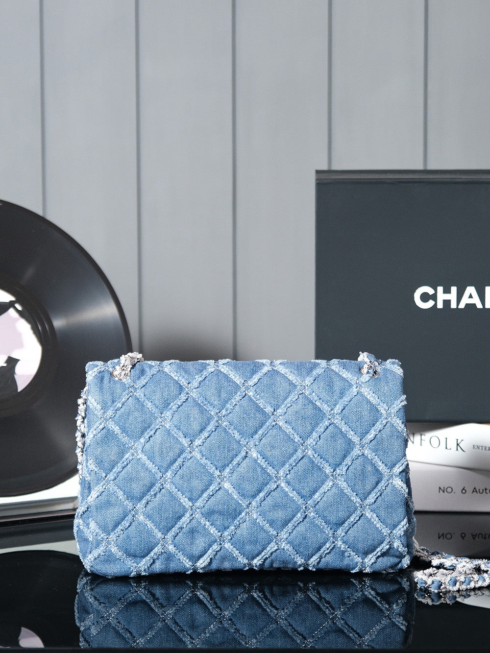 CHANEL 24S Flap Bag 25.5cm Blue Quilted Denim