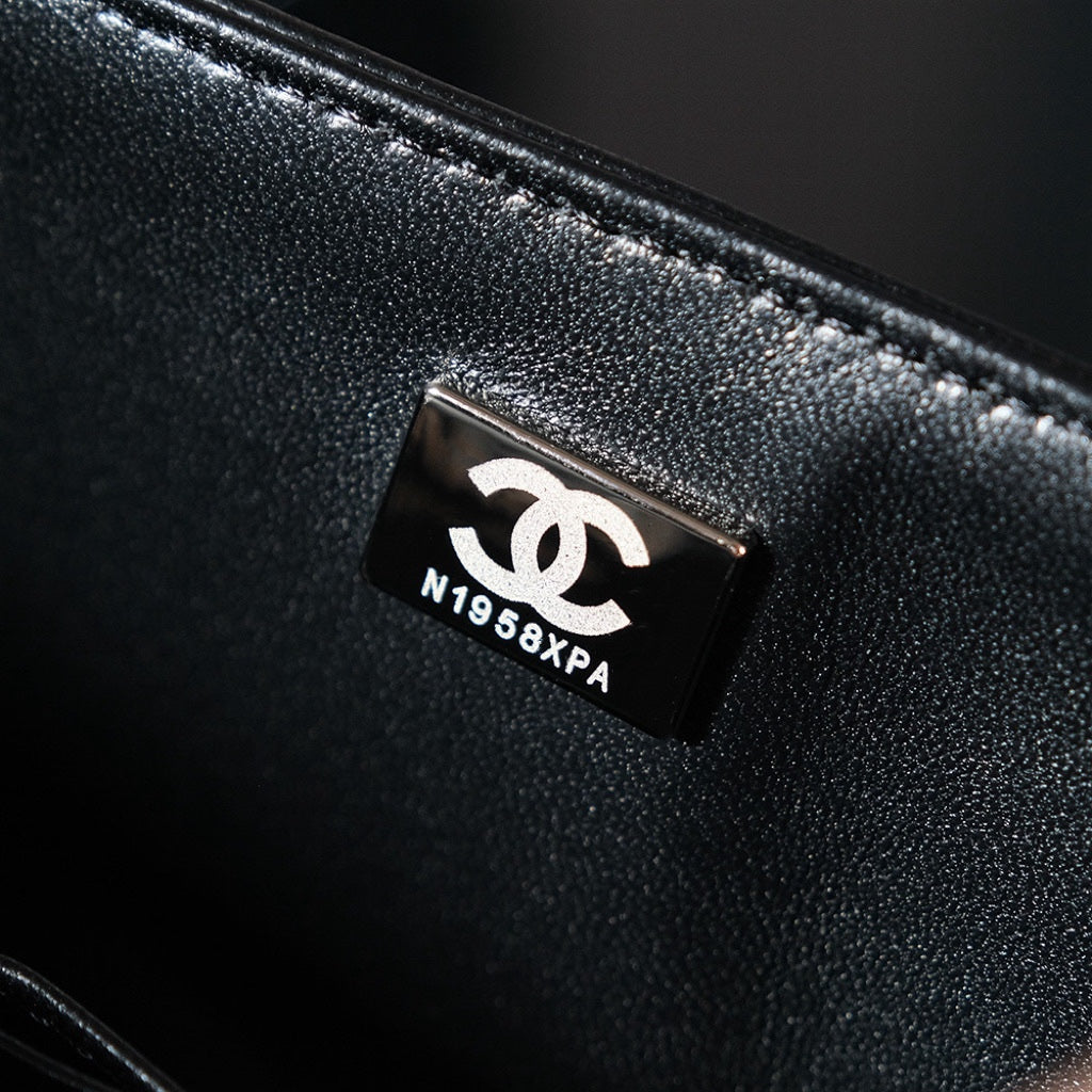 CHANEL 24K Flap Bag 25.5cm Blue Black Stripe Tweed