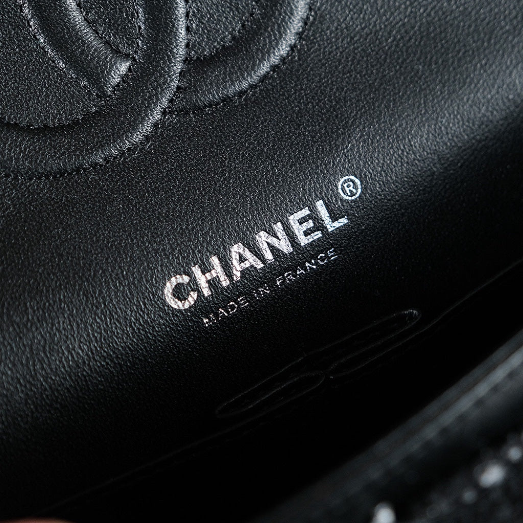 CHANEL 24K Flap Bag 25.5cm Blue Black Stripe Tweed