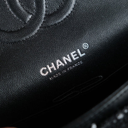 CHANEL 24K Flap Bag 25.5cm Blue Black Stripe Tweed