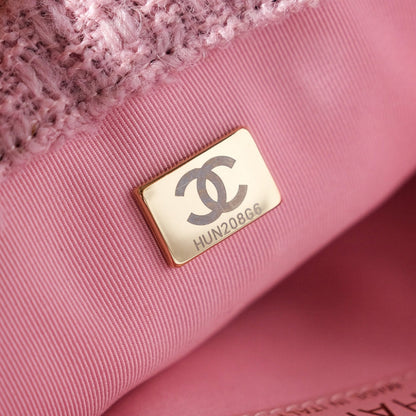 CHANEL 24N Flap Bag 20cm Pink Beige Tweed Sherling