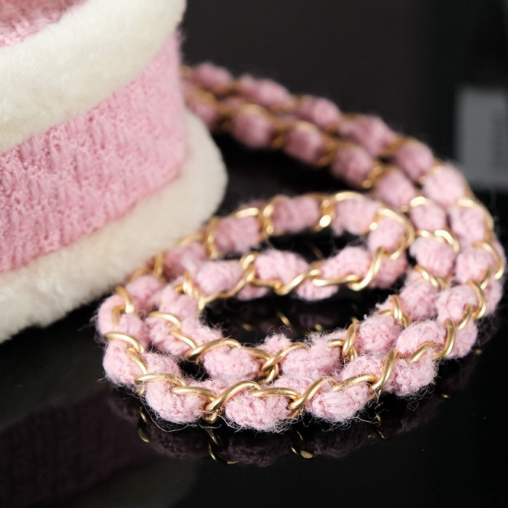 CHANEL 24N Flap Bag 20cm Pink Beige Tweed Sherling