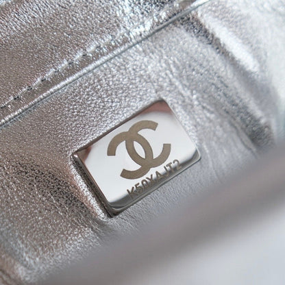CHANEL 25C Flap Bag 21cm Dense Silver Sequin White Calfskin