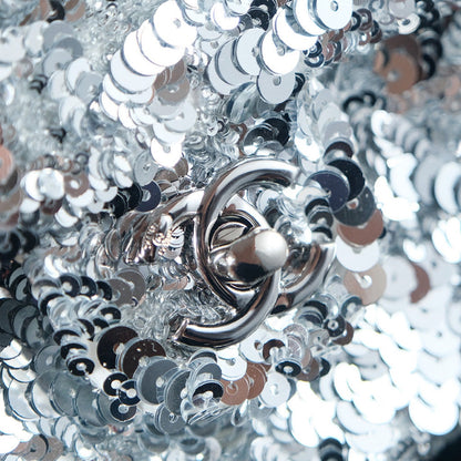 CHANEL 25C Flap Bag 21cm Dense Silver Sequin White Calfskin