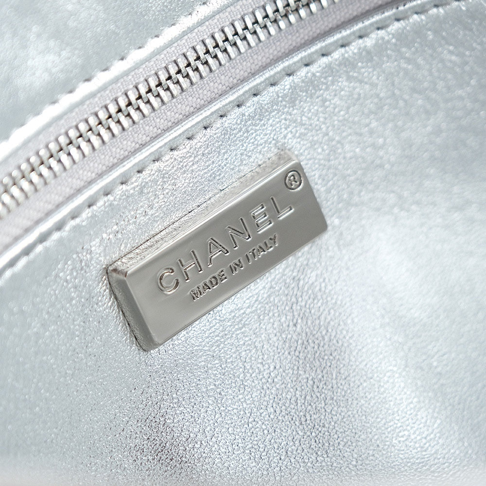 CHANEL 25C Flap Bag 21cm Dense Silver Sequin White Calfskin