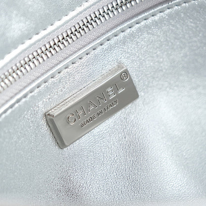 CHANEL 25C Flap Bag 21cm Dense Silver Sequin White Calfskin
