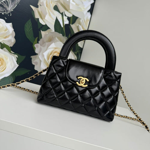 CHANEL 24a nano 19cm kelly shopper bag black lambskin