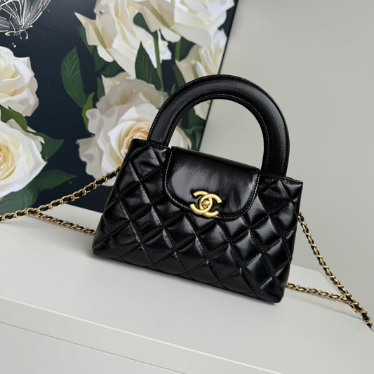 CHANEL 24a nano 19cm kelly shopper bag black lambskin