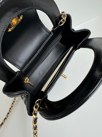 CHANEL 24a nano 19cm kelly shopper bag black lambskin