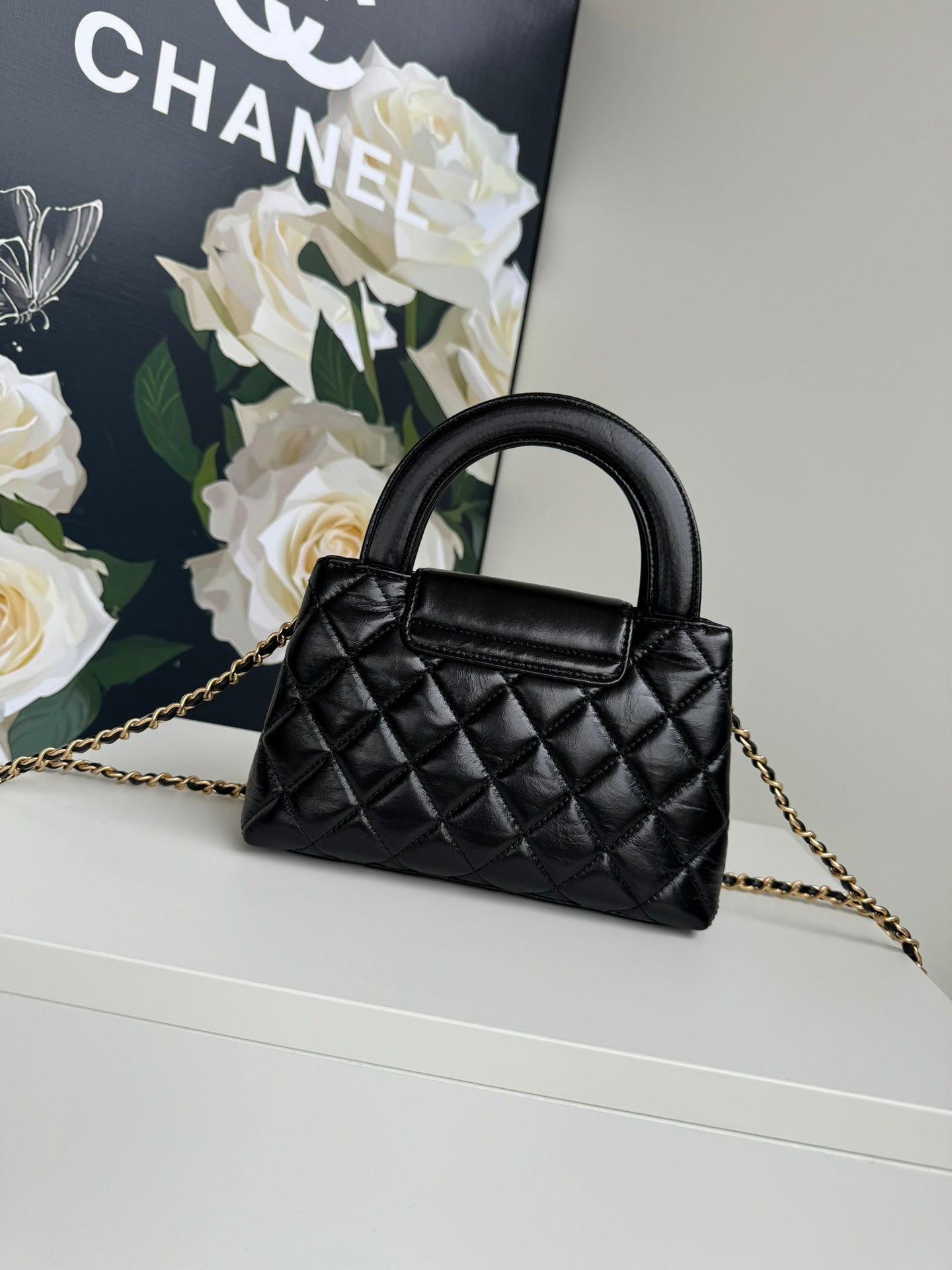 CHANEL 24a nano 19cm kelly shopper bag black lambskin