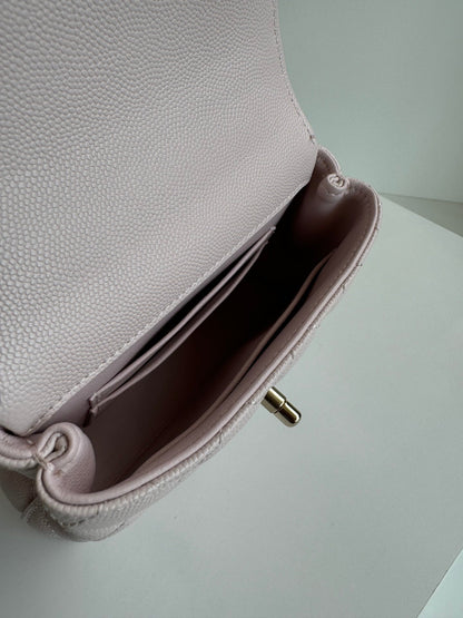 CHANEL 24K Coco Handle Nano 14.5cm Light Pink Grained Calfskin Gold Hardware