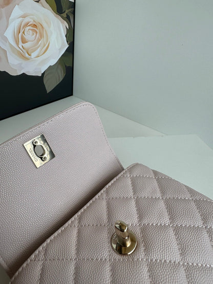 CHANEL 24K Coco Handle Nano 14.5cm Light Pink Grained Calfskin Gold Hardware