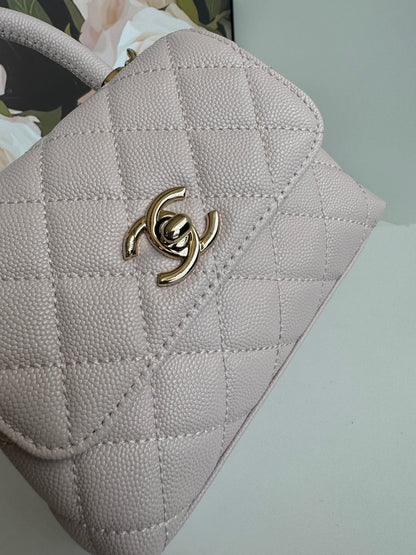 CHANEL 24K Coco Handle Nano 14.5cm Light Pink Grained Calfskin Gold Hardware