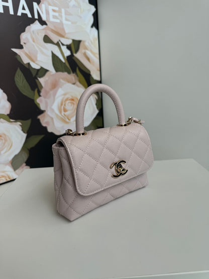 CHANEL 24K Coco Handle Nano 14.5cm Light Pink Grained Calfskin Gold Hardware