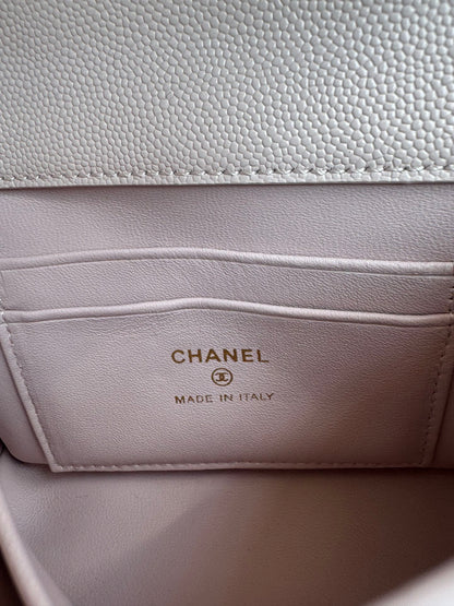 CHANEL 24K Coco Handle Nano 14.5cm Light Pink Grained Calfskin Gold Hardware