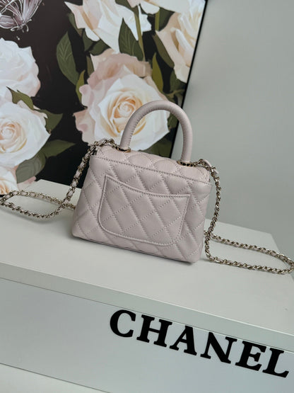 CHANEL 24K Coco Handle Nano 14.5cm Light Pink Grained Calfskin Gold Hardware