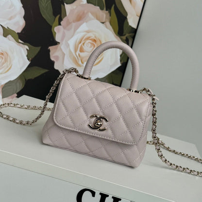 CHANEL 24K Coco Handle Nano 14.5cm Light Pink Grained Calfskin Gold Hardware
