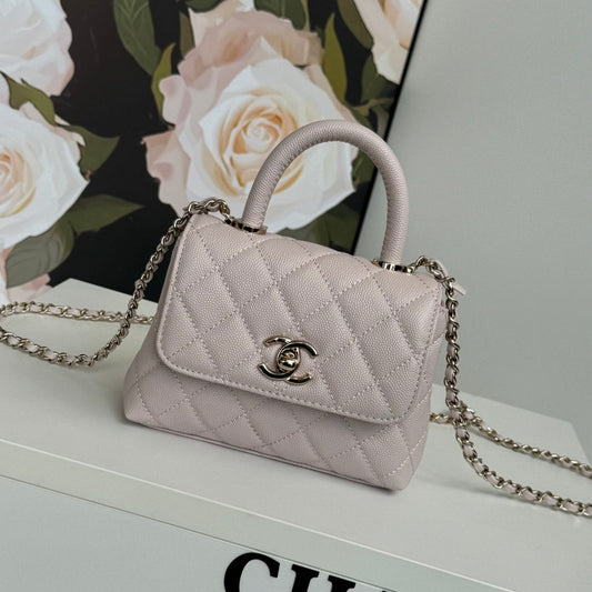 CHANEL 24K Coco Handle Nano 14.5cm Light Pink Grained Calfskin Gold Hardware