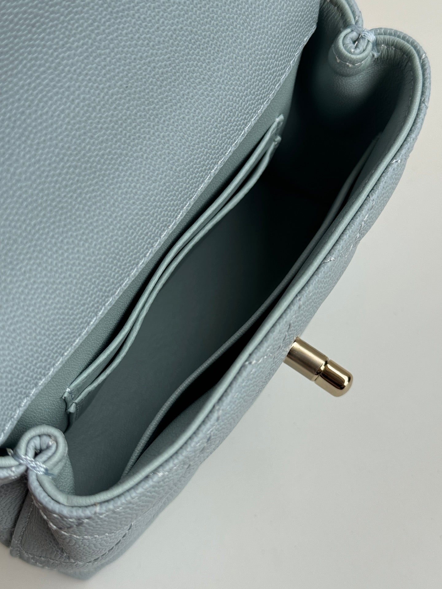 CHANEL 24K Coco Handle Nano 14.5cm Cloud Blue Grained Calfskin Gold Hardware