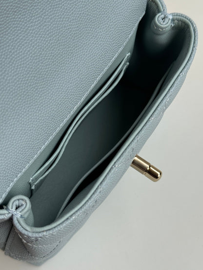 CHANEL 24K Coco Handle Nano 14.5cm Cloud Blue Grained Calfskin Gold Hardware