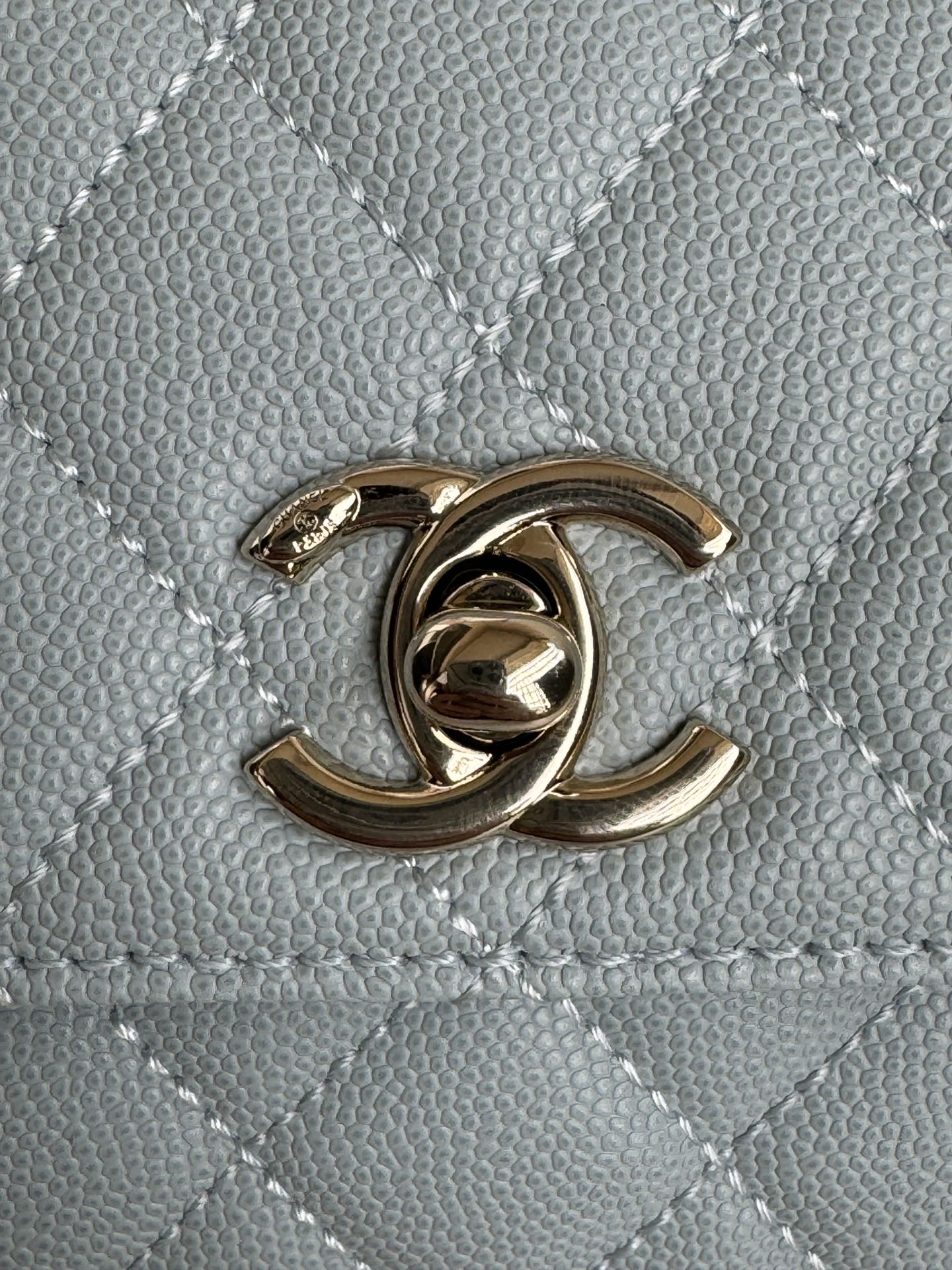 CHANEL 24K Coco Handle Nano 14.5cm Cloud Blue Grained Calfskin Gold Hardware