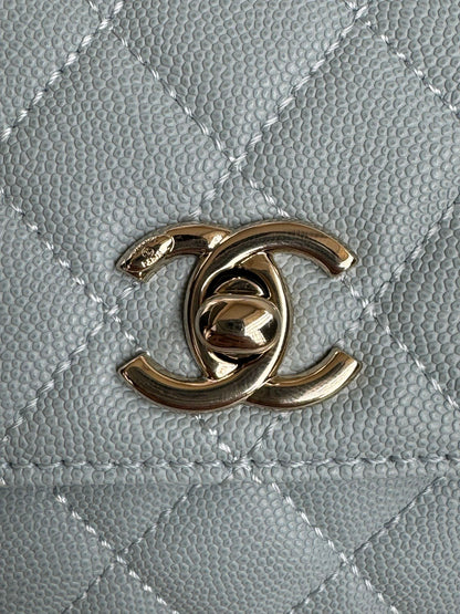 CHANEL 24K Coco Handle Nano 14.5cm Cloud Blue Grained Calfskin Gold Hardware