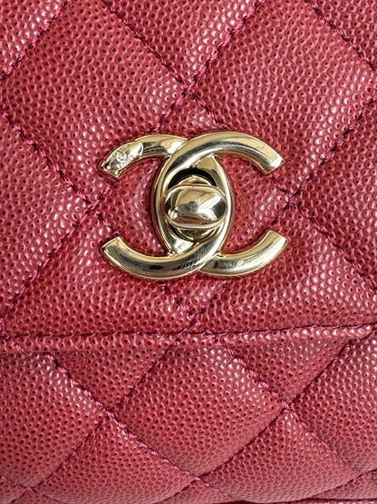 CHANEL 24K Coco Handle Nano 14.5cm Burgundy Grained Calfskin Gold Hardware