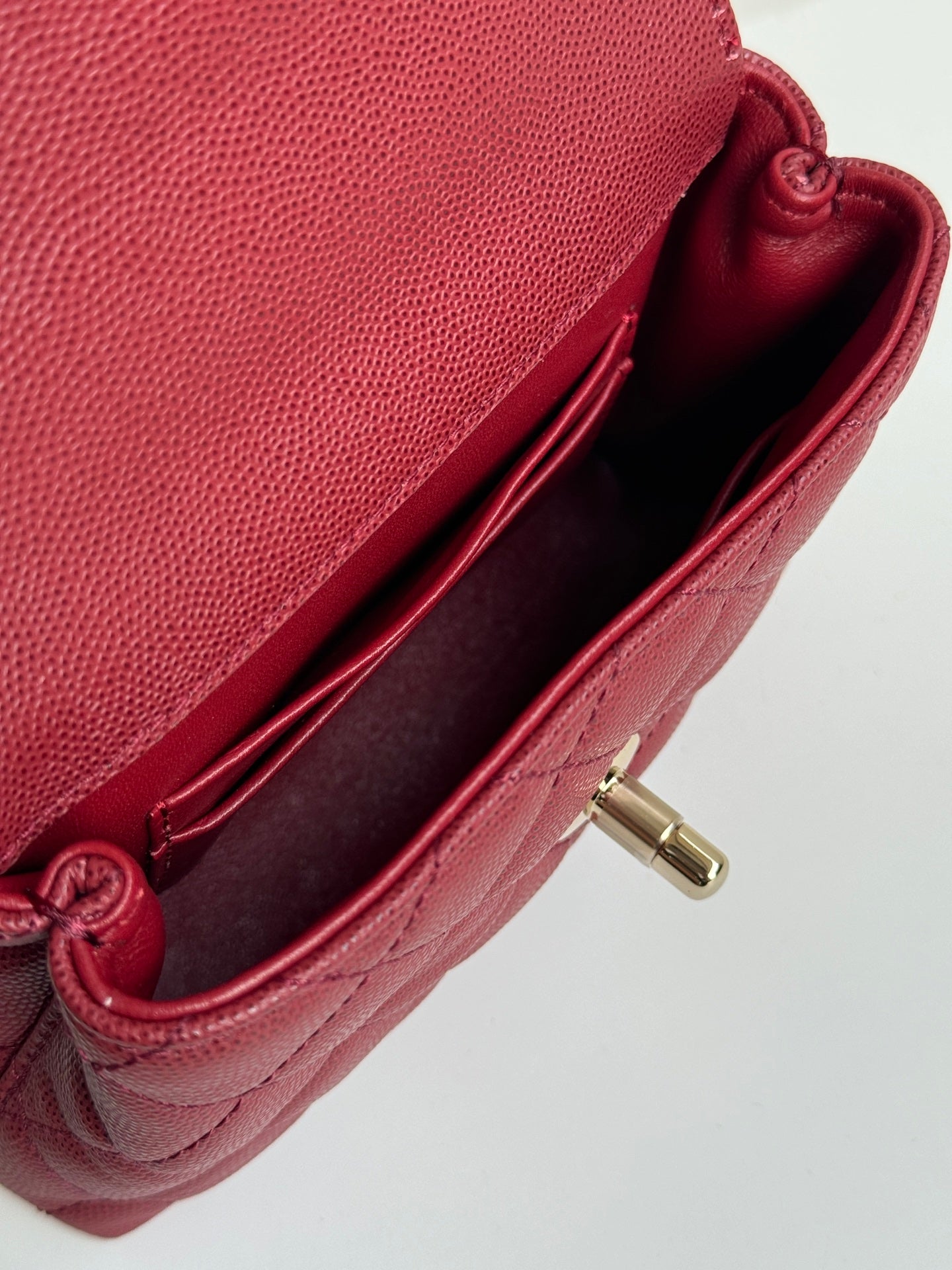 CHANEL 24K Coco Handle Nano 14.5cm Burgundy Grained Calfskin Gold Hardware