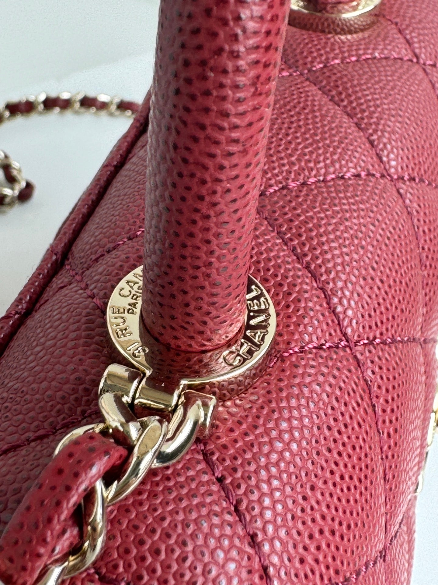 CHANEL 24K Coco Handle Nano 14.5cm Burgundy Grained Calfskin Gold Hardware