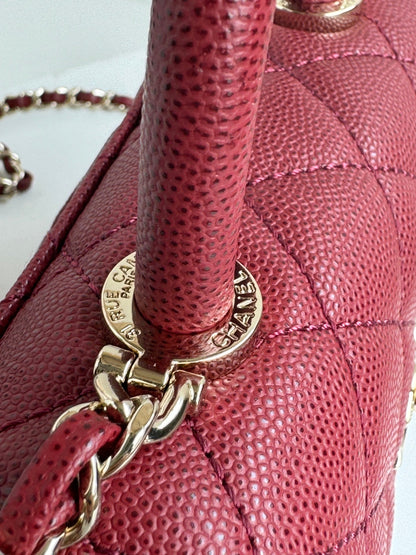 CHANEL 24K Coco Handle Nano 14.5cm Burgundy Grained Calfskin Gold Hardware
