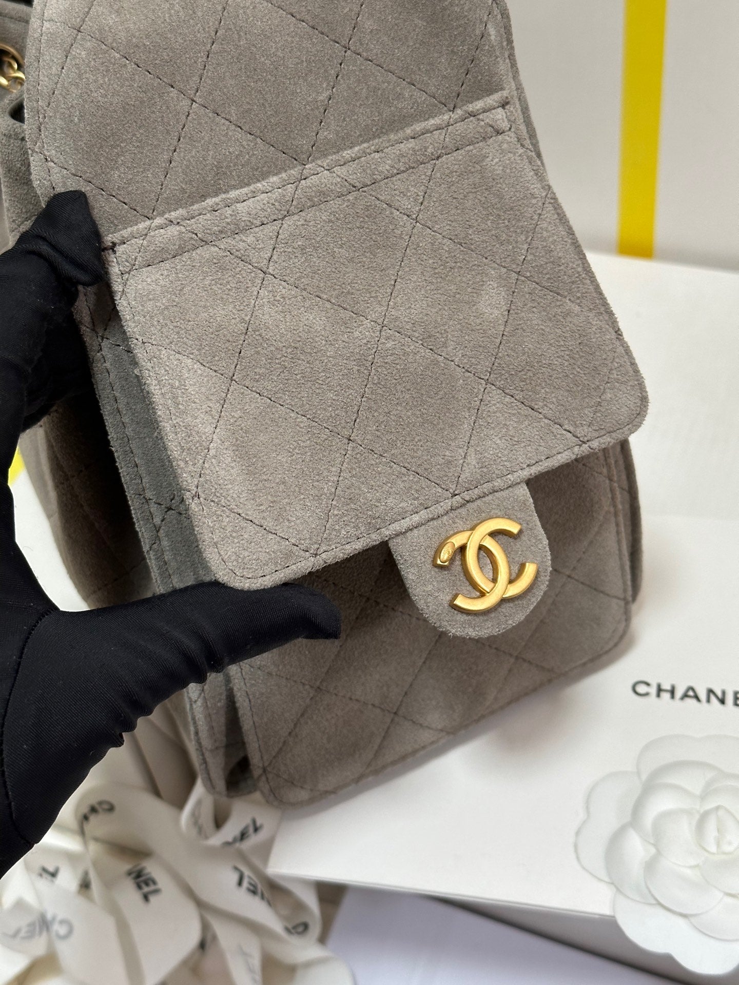 CHANEL 25C Hobo Bag 30cm Grey Suede