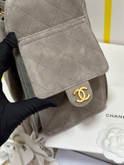 CHANEL 25C Hobo Bag 30cm Grey Suede