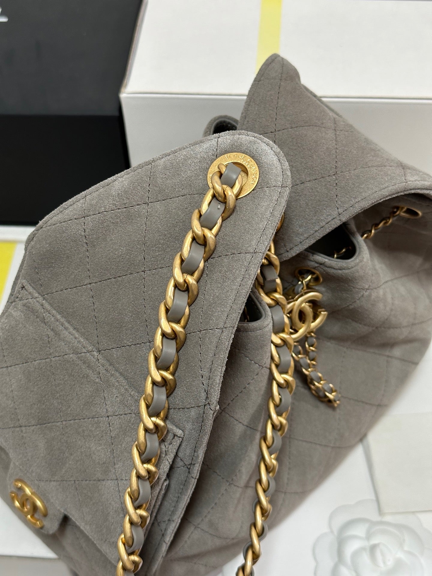 CHANEL 25C Hobo Bag 30cm Grey Suede