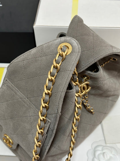 CHANEL 25C Hobo Bag 30cm Grey Suede