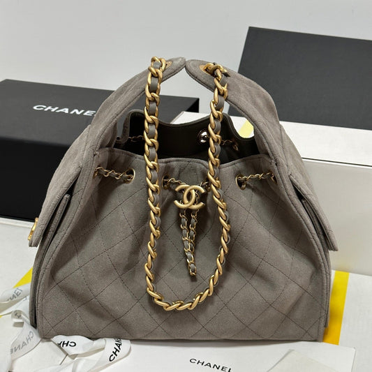 CHANEL 25C Hobo Bag 30cm Grey Suede